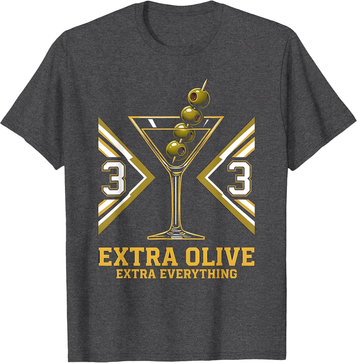 Extra Olive Extra Everything Martini Design T-Shirt - Dark Heather Grey
