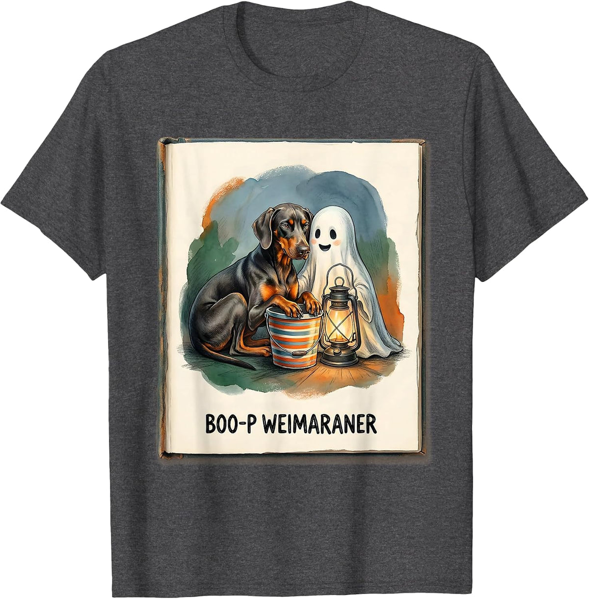 Men's Boo-P Weimaraner Funny Ghost Dog Lover Halloween Costume T-Shirt - Dark Heather Grey