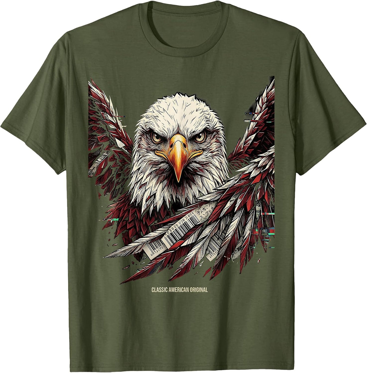 Classic American Original Patriotic Design T-Shirt - Olive Green
