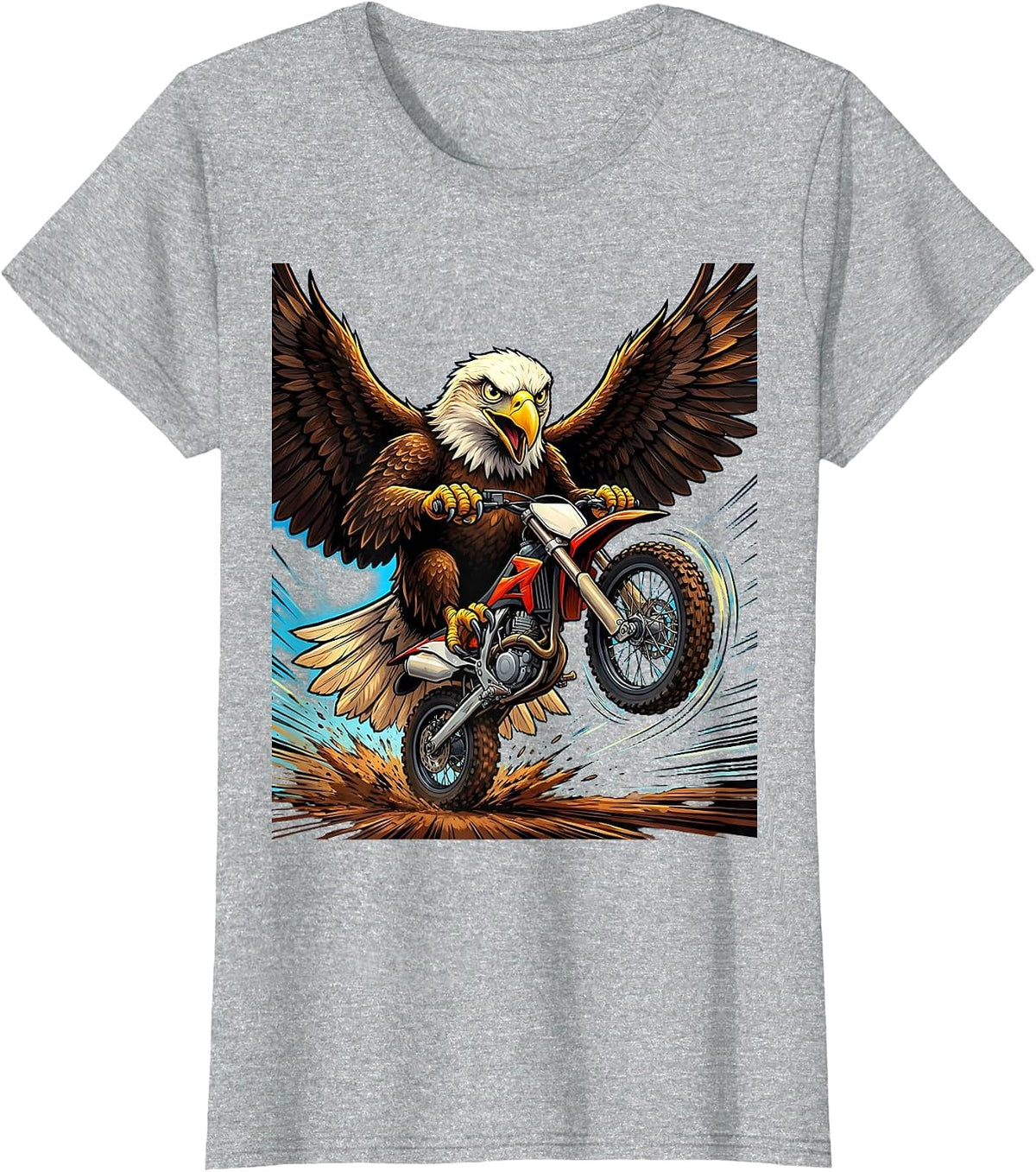 Eagle Carrying Dirt Bike Graphic Tee T-Shirt - Heather Grey