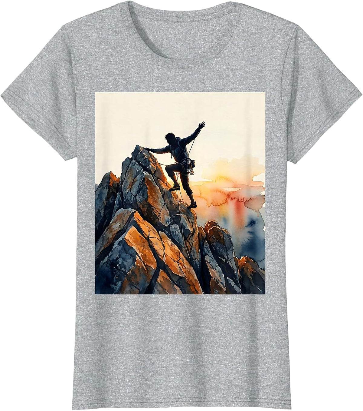 Climber Conquering Rocky Peak Graphic Design T-Shirt - Heather Grey