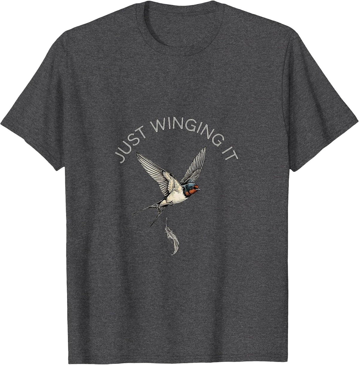Men's Just Winging It Funny Bird Graphic Design T-Shirt - Dark Heather Grey