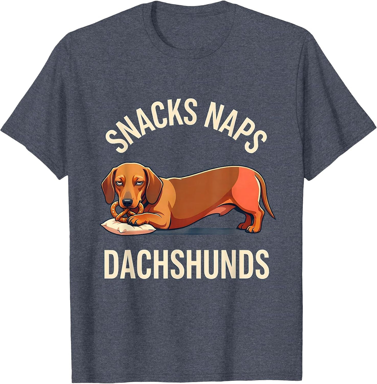 Snacks Naps Dachshunds Funny Dog Lover Design T-Shirt - Heather Blue