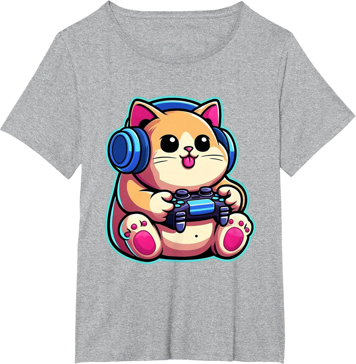 Funny Cat Gamer Gaming Cat Video Game T-Shirt - Heather Grey