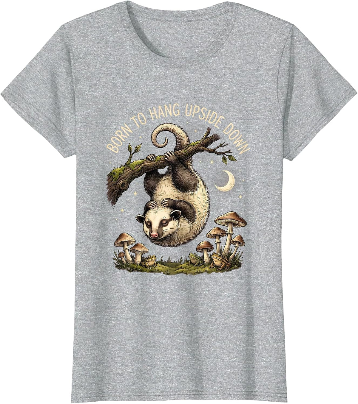 Women's Born to Hang Upside Down Opossum Design T-Shirt - Heather Grey