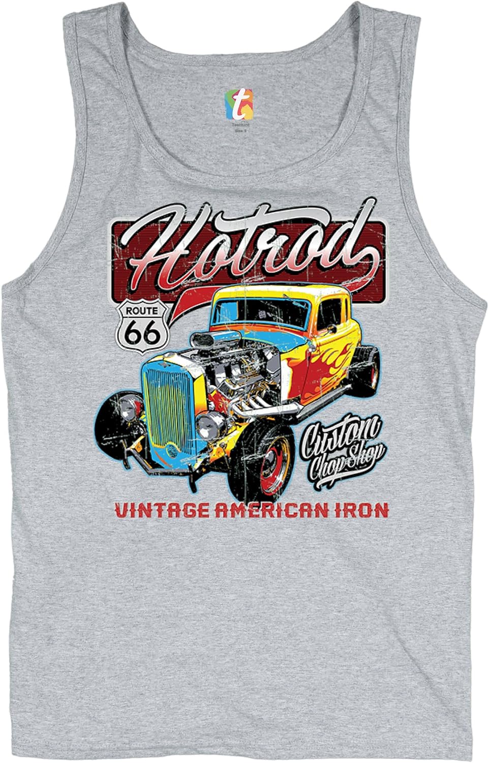 Vintage American Iron Tank Top Hot Rod Route 66 Retro Racing Men's Sleeveless - Gray