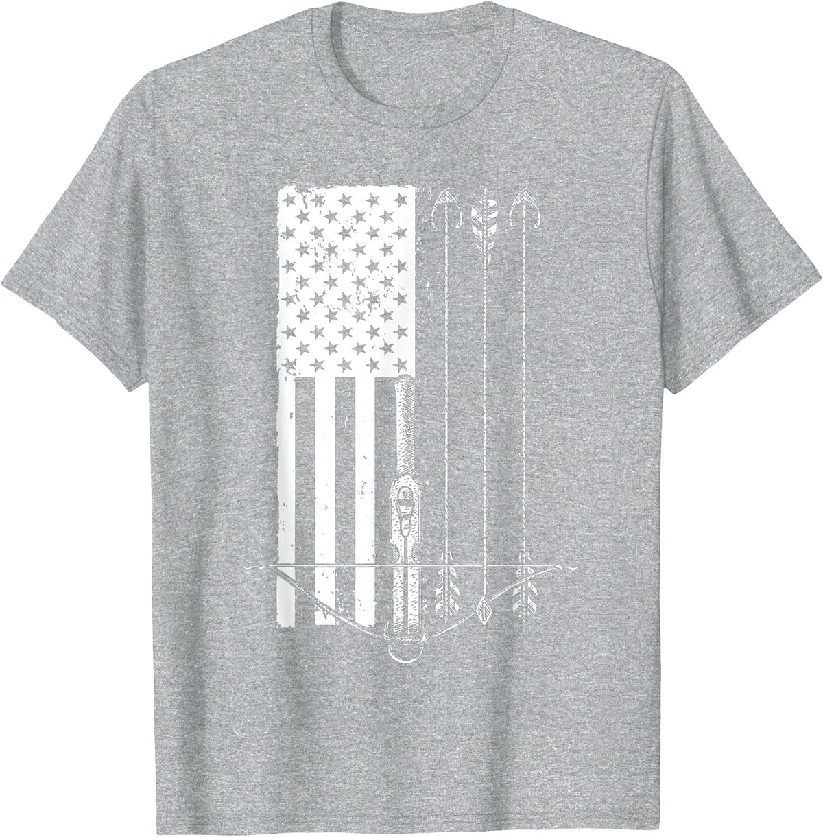 Cool Crossbow for Men Women Arrow Bow Hunting American Flag T-Shirt - Heather Grey