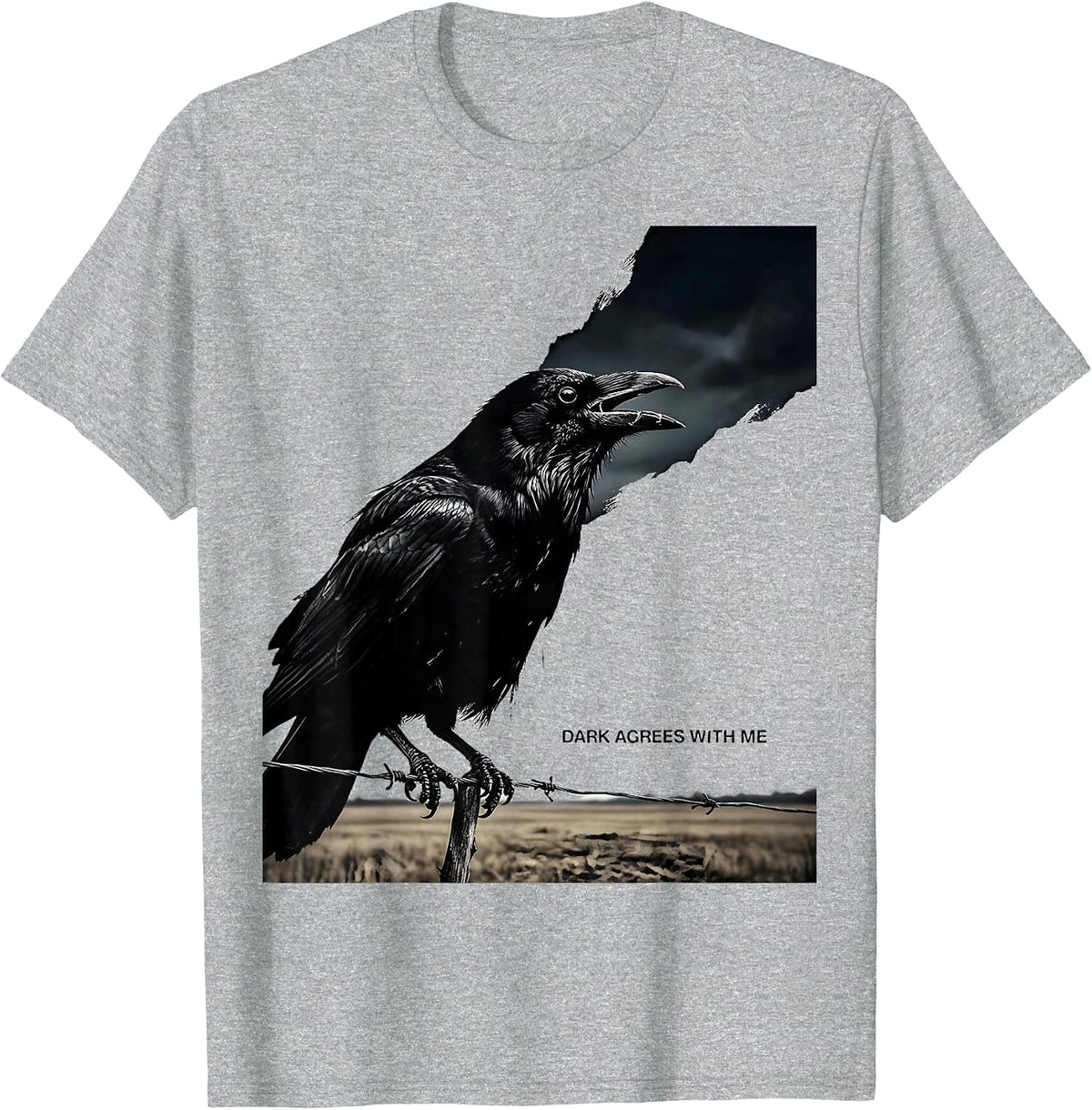 Men's Dark Agrees With Me Funny Crow Pun Bird Lover Gothic Humor T-Shirt - Heather Grey
