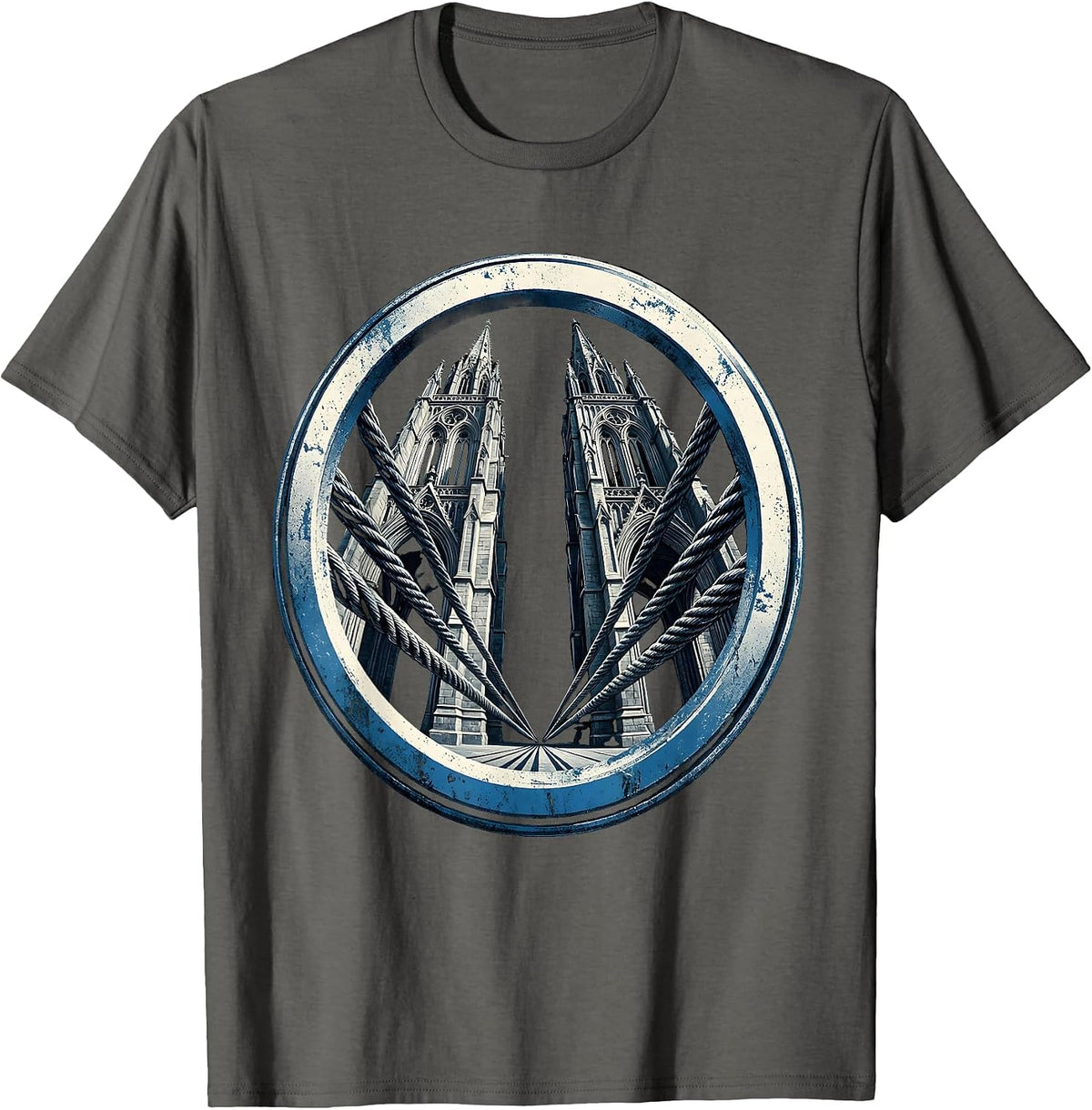 Brooklyn Bridge Cables Dramatic Angle Graphic T-Shirt - Asphalt Grey