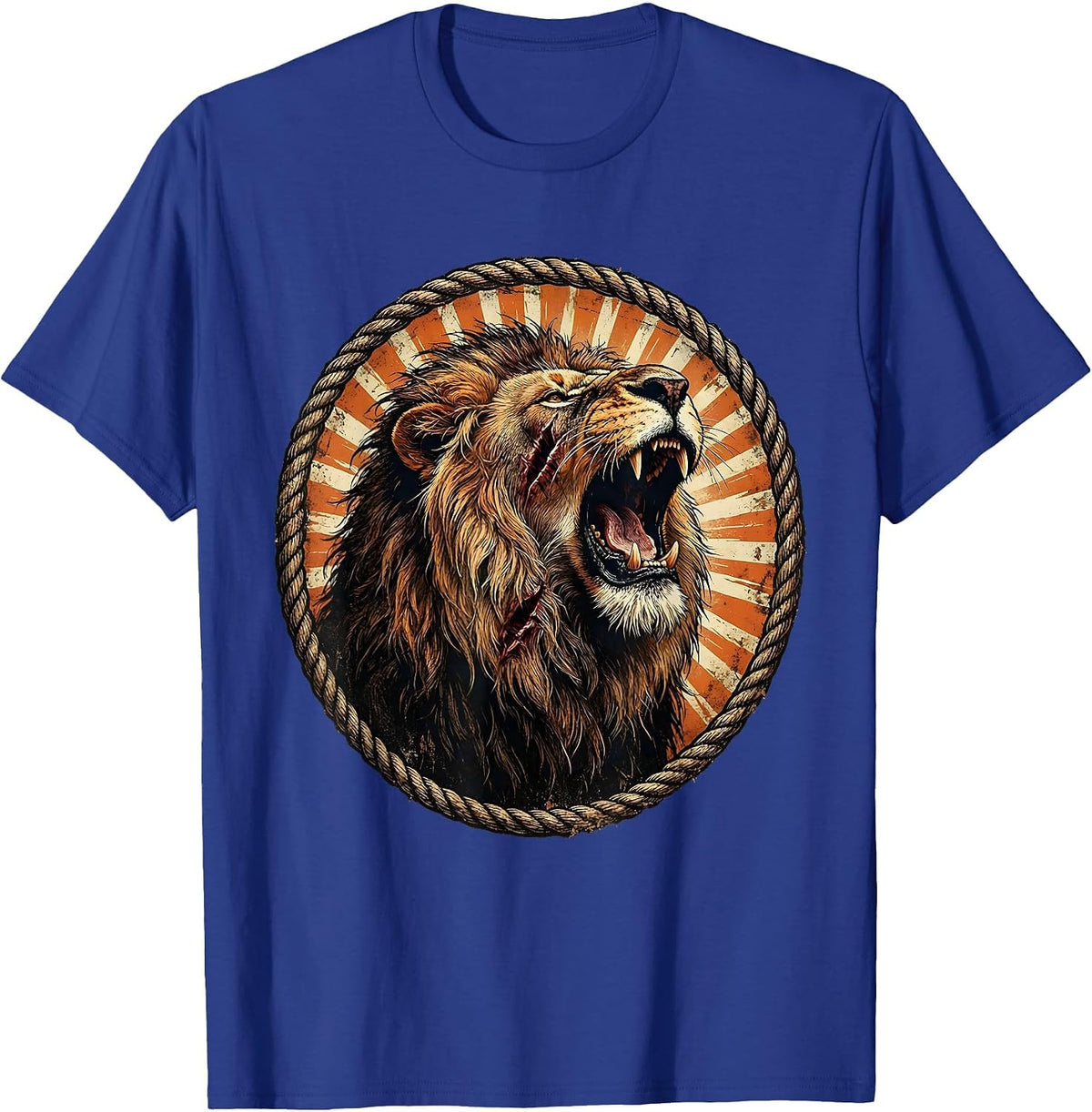 Hard Fought Hallelujah Scarred Lion Roaring T-Shirt - Royal Blue