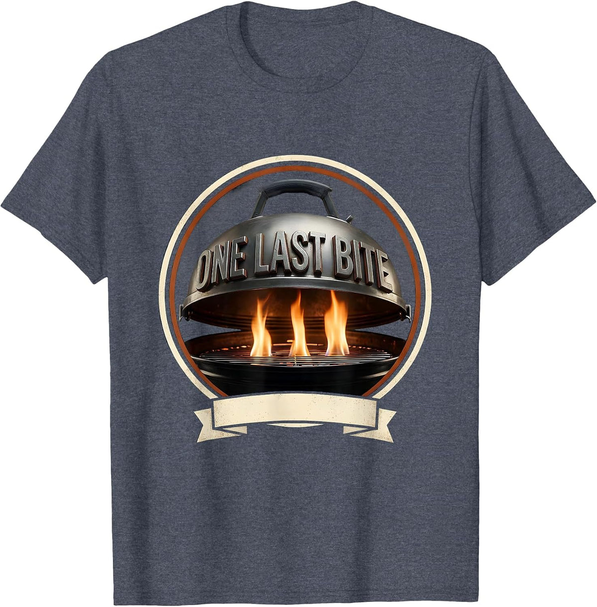 One Last Bite Emblem BBQ Grill Dad Humor T-Shirt - Heather Blue