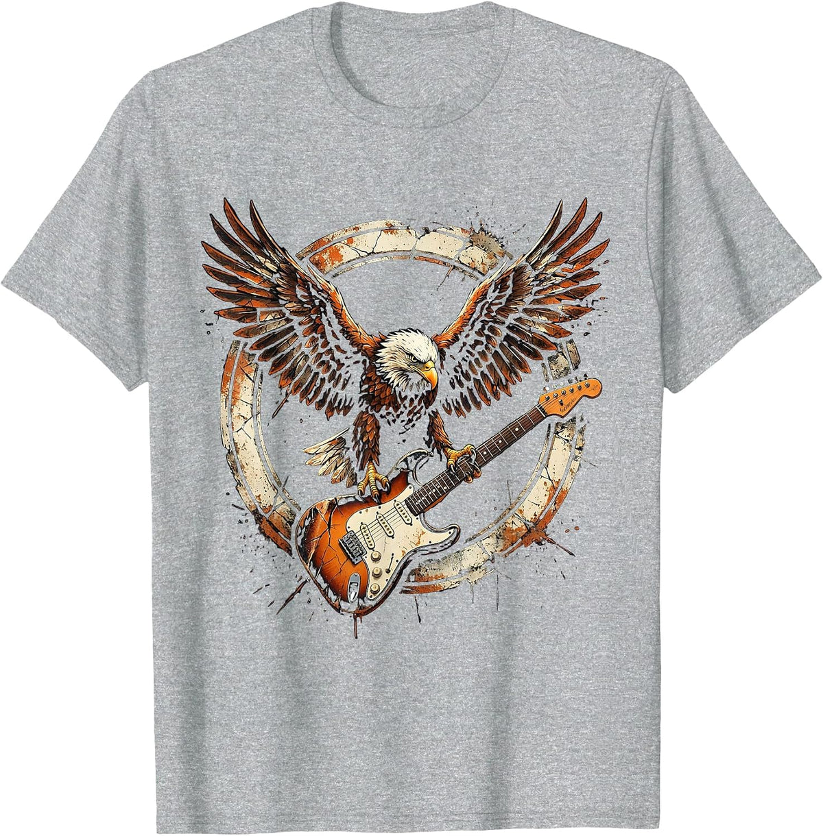 Men's Eagle Clutching Electric Guitar Graphic T-Shirt - Heather Grey