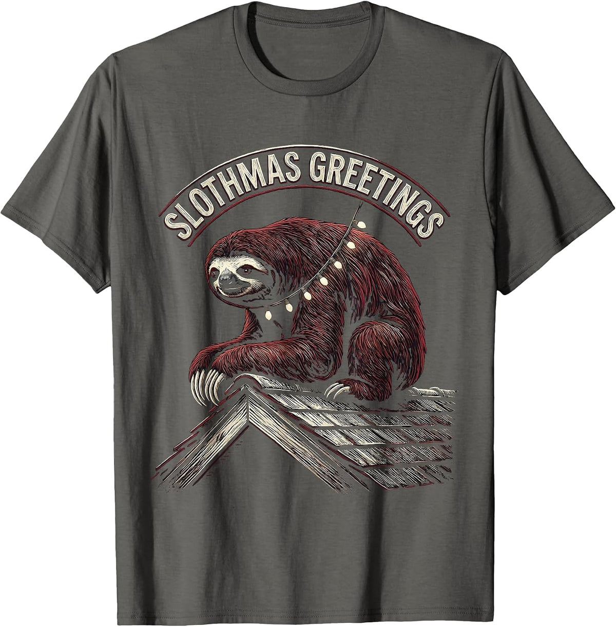 Men's Slothmas Greetings Funny Sloth Lover Christmas Pajama T-Shirt - Asphalt Grey