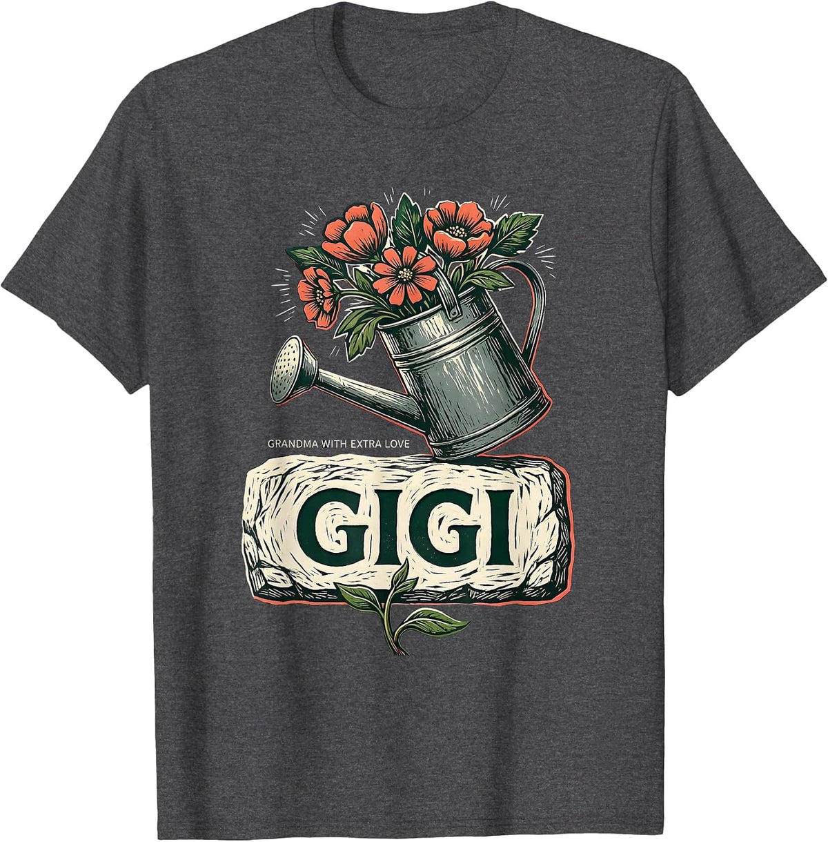 Men's Gigi Grandma With Extra Love Linocut Family Nickname Pride T-Shirt - Dark Heather Grey