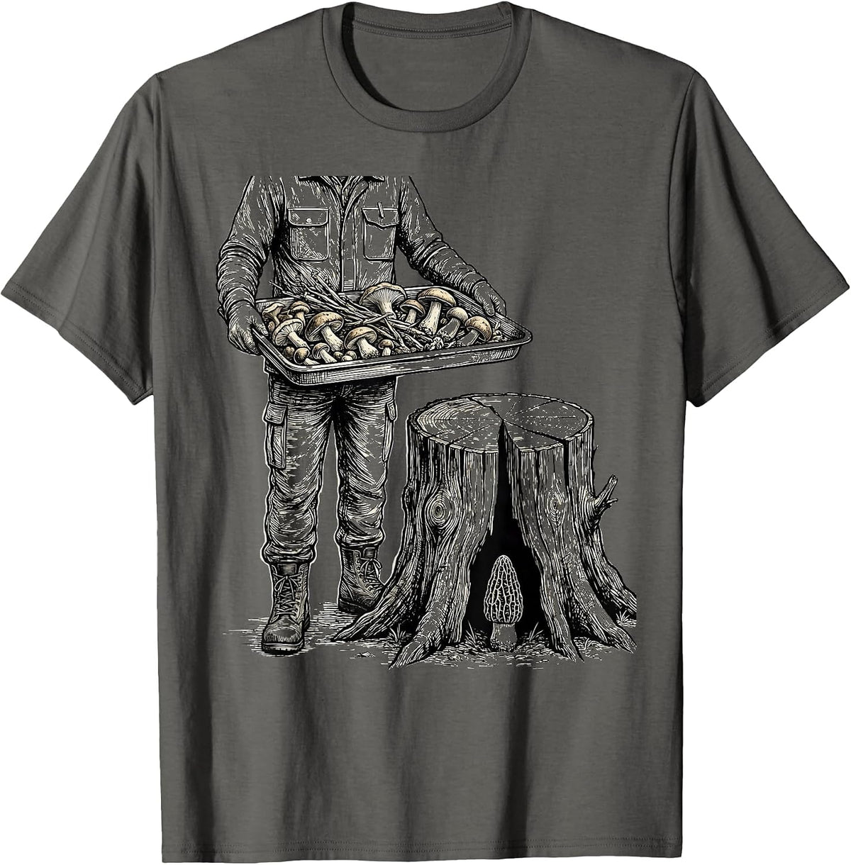 Men's Forager Mushroom Hunting Morel Hunter Humor Gift T-Shirt - Asphalt Grey