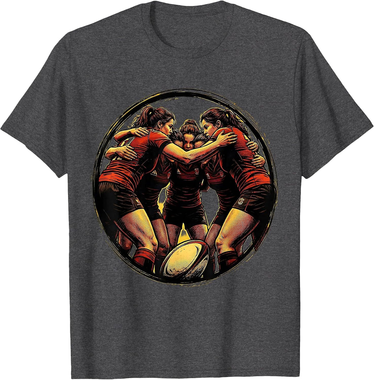 Rugby Team Huddle Unity Graphic T-Shirt - Dark Heather Grey