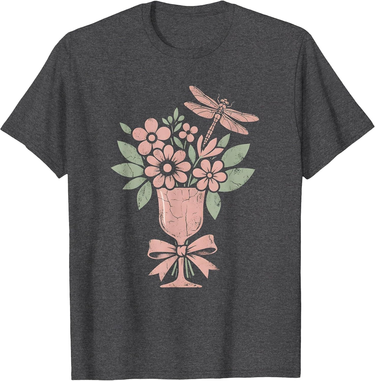 Floral Derby Mint Julep Climbing Vines Design T-Shirt - Dark Heather Grey