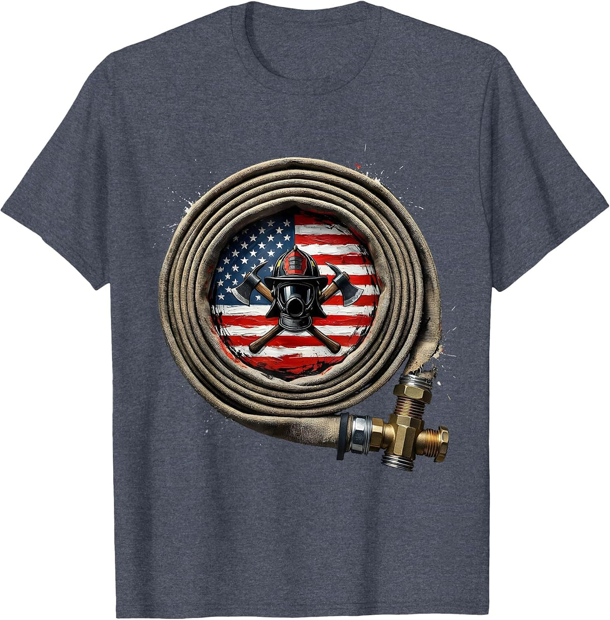 Firefighter Coiled Fire Hose Graphic Tee T-Shirt - Heather Blue