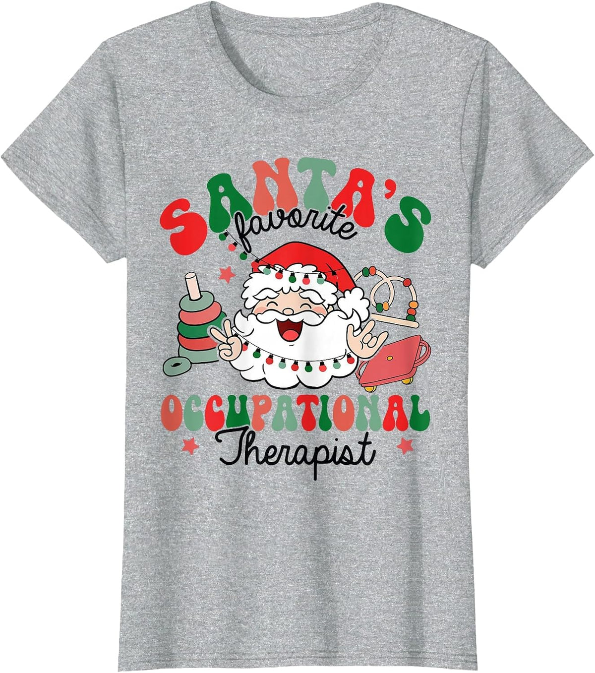 Santa's Favorite Occupational Therapist Christmas Therapy T-Shirt - Heather Grey