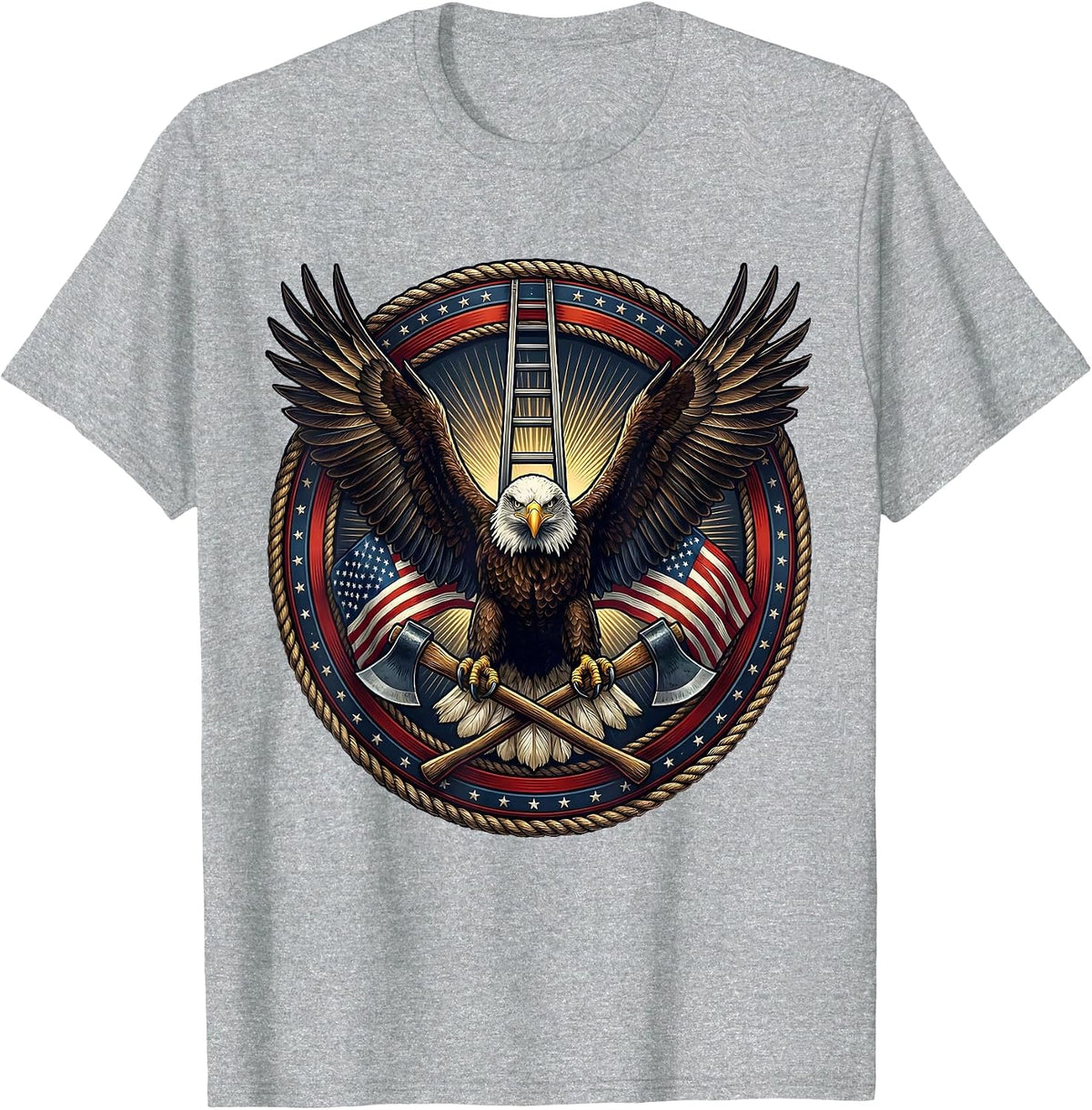 Men's Firefighter Eagle Crossed Axes and Ladder Graphic T-Shirt - Heather Grey