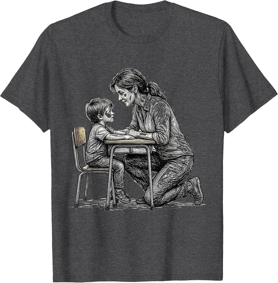 Men's Paraprofessional Teacher's Aide Student Desk Graphic T-Shirt - Dark Heather Grey
