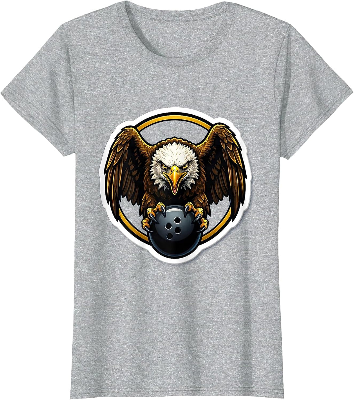Eagle Clutching Bowling Ball Graphic Design T-Shirt - Heather Grey