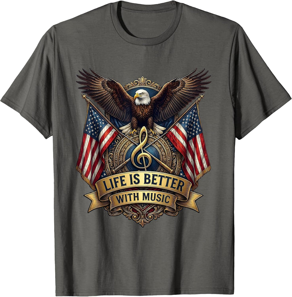 Life Is Better With Music Teacher Design T-Shirt - Asphalt Grey