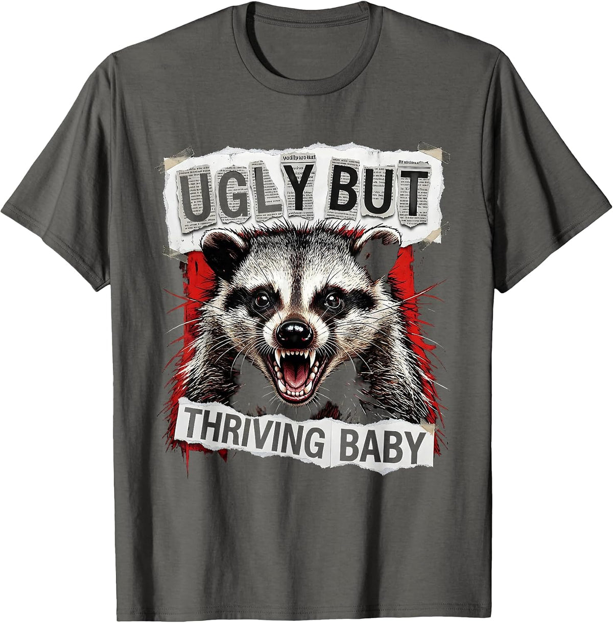 Men's Ugly But Thriving Opossum Funny Animal Design T-Shirt - Asphalt Grey