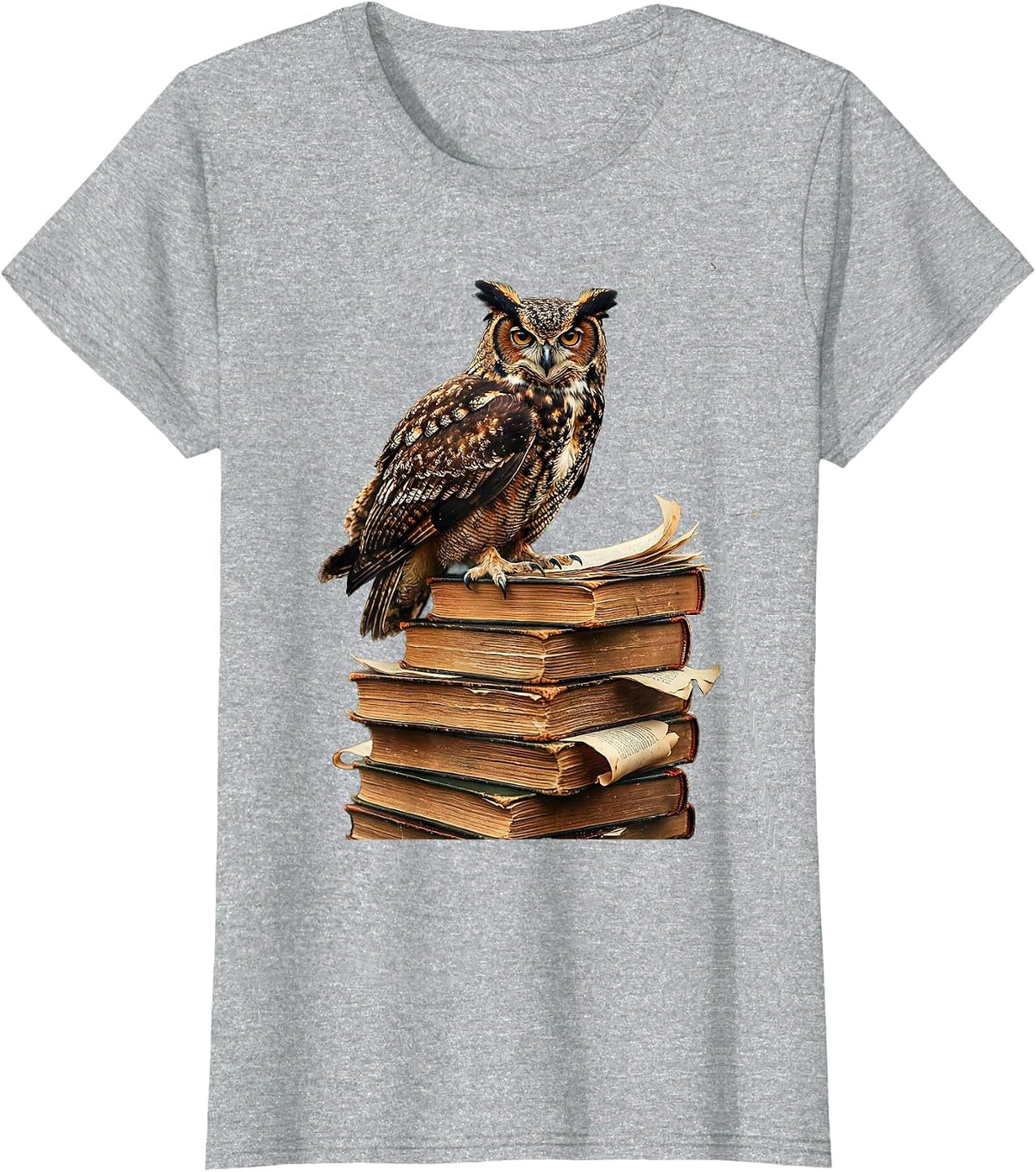 Owl on Textbooks College Graphic T-Shirt - Heather Grey