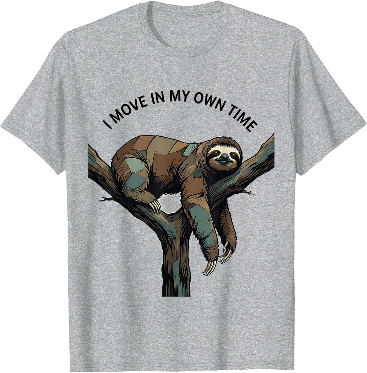 Men's I Move In My Own Time Funny Sloth Lover Deadpan Humor T-Shirt - Heather Grey