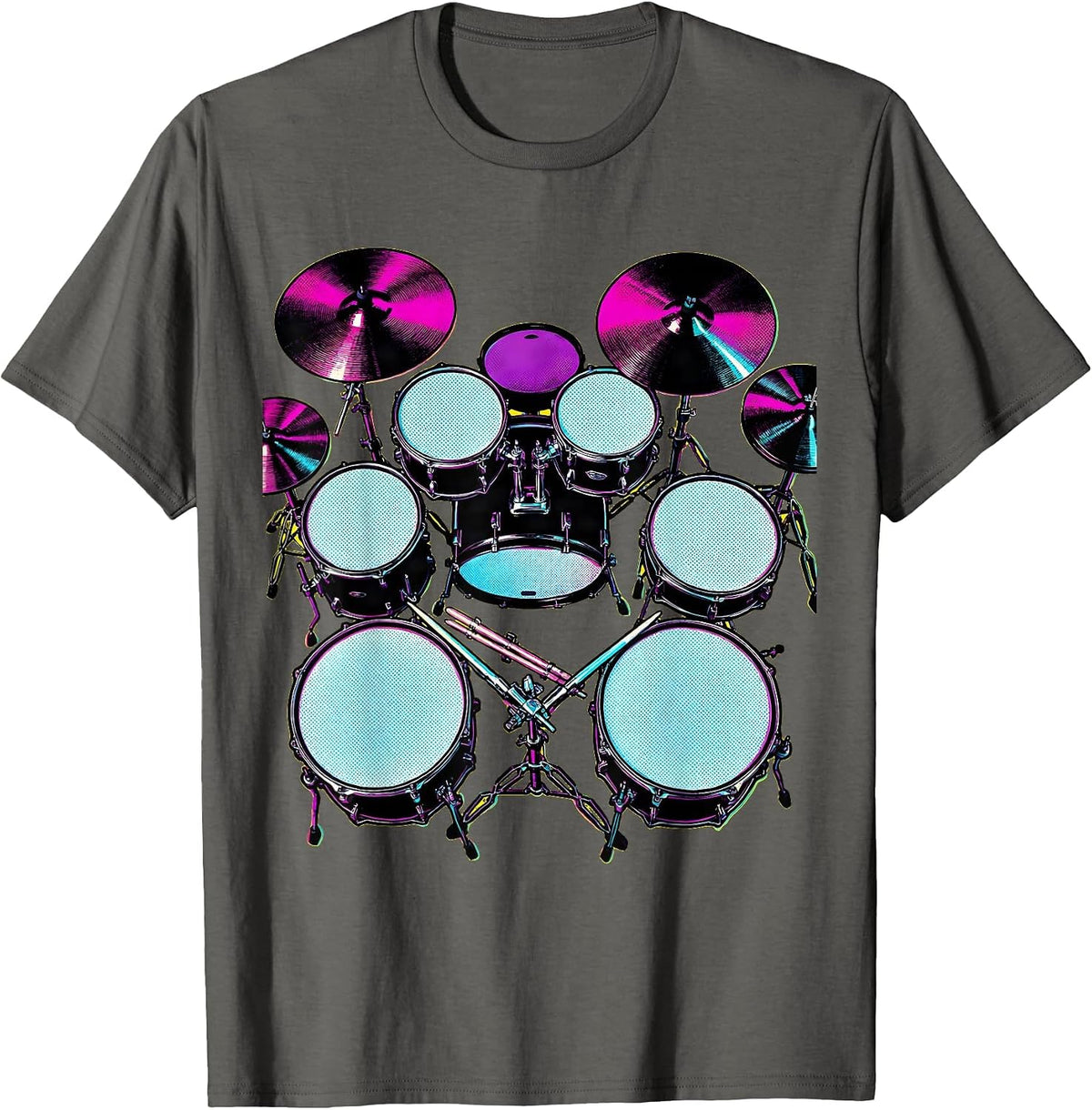 Double Bass Drum Kit Aerial View Graphic T-Shirt - Asphalt Grey
