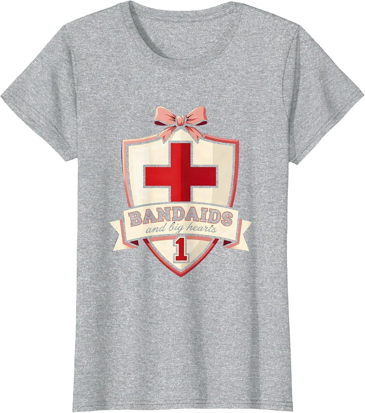 Women's Bandaids and Big Hearts School Nurse Design T-Shirt - Heather Grey