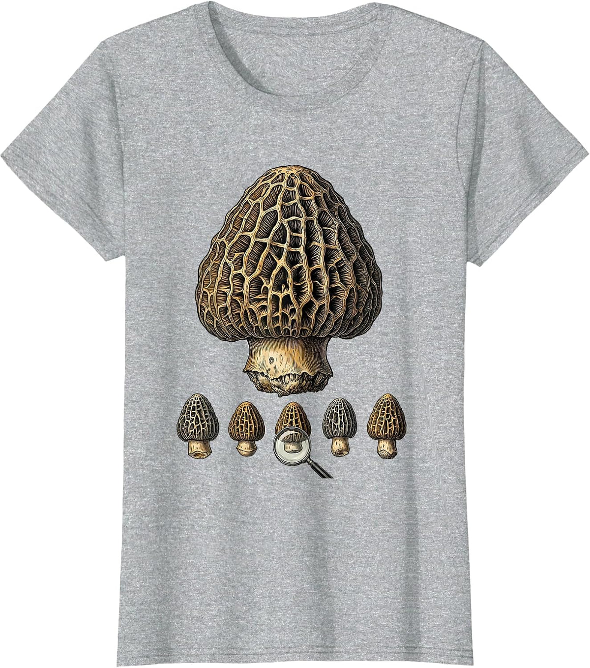 Women's Oversized Morel Botanical Mushroom Forager Retro Humor T-Shirt - Heather Grey