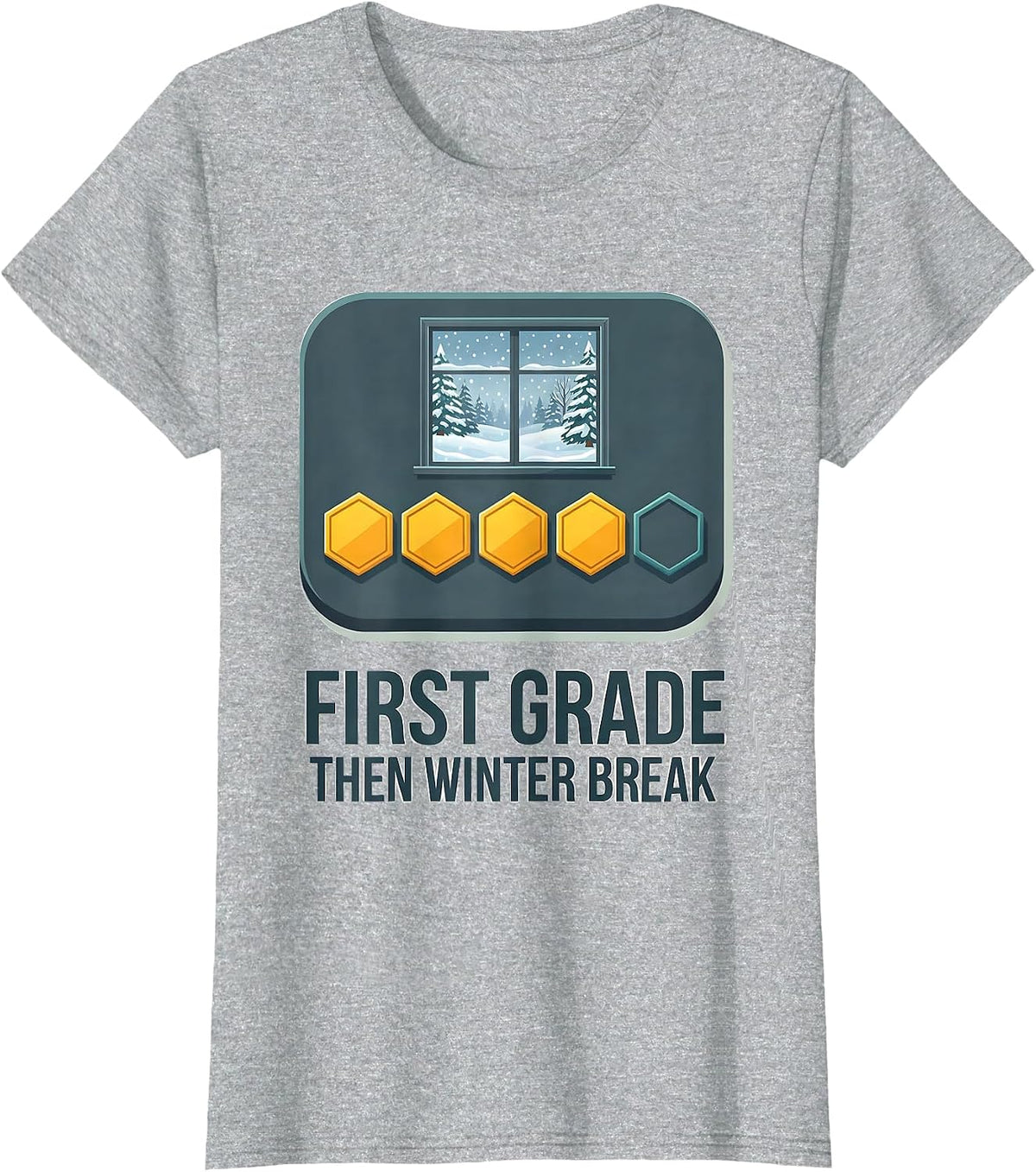 Women's First Grade Then Winter Break Funny Teacher Winter Break T-Shirt - Heather Grey
