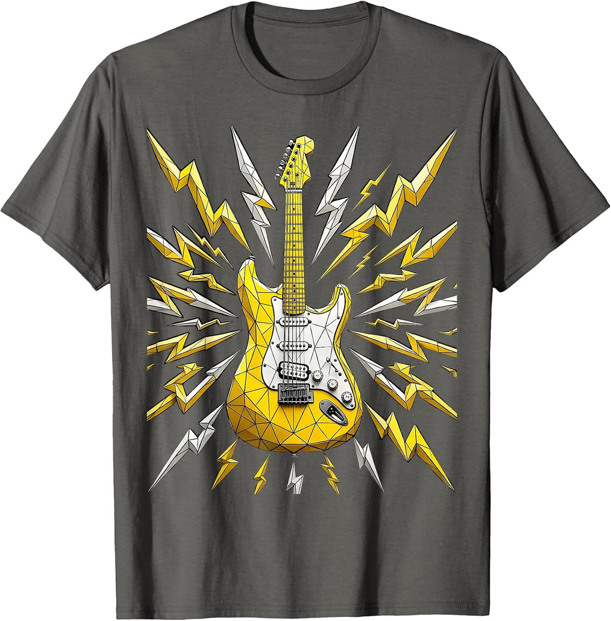 Electric Guitar Lightning Bolt Rock Music Graphic T-Shirt - Asphalt Grey