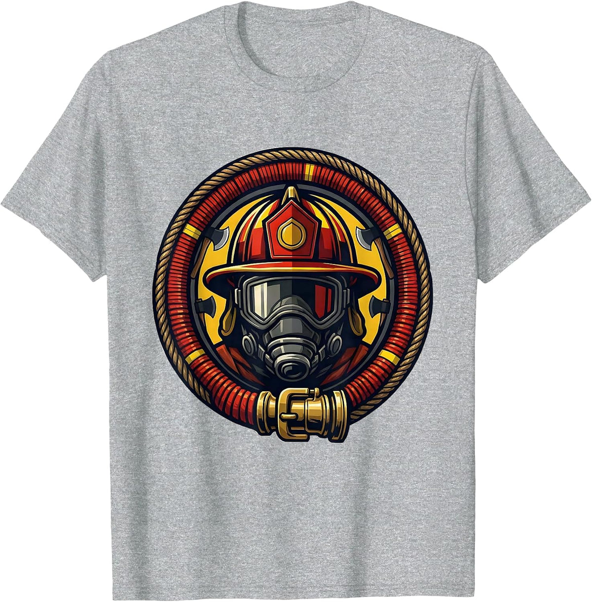 Men's Firefighter Fire Hose Coiled Badge Graphic T-Shirt - Heather Grey