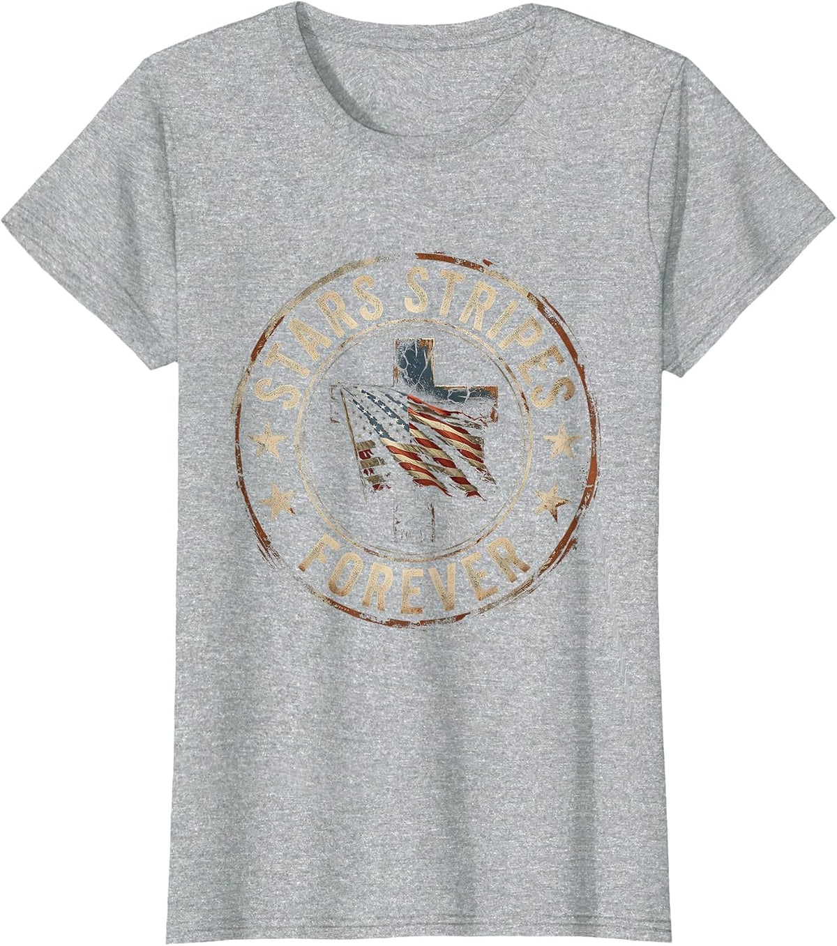 Stars Stripes Forever Memorial Day Patriotic Design T-Shirt - Heather Grey