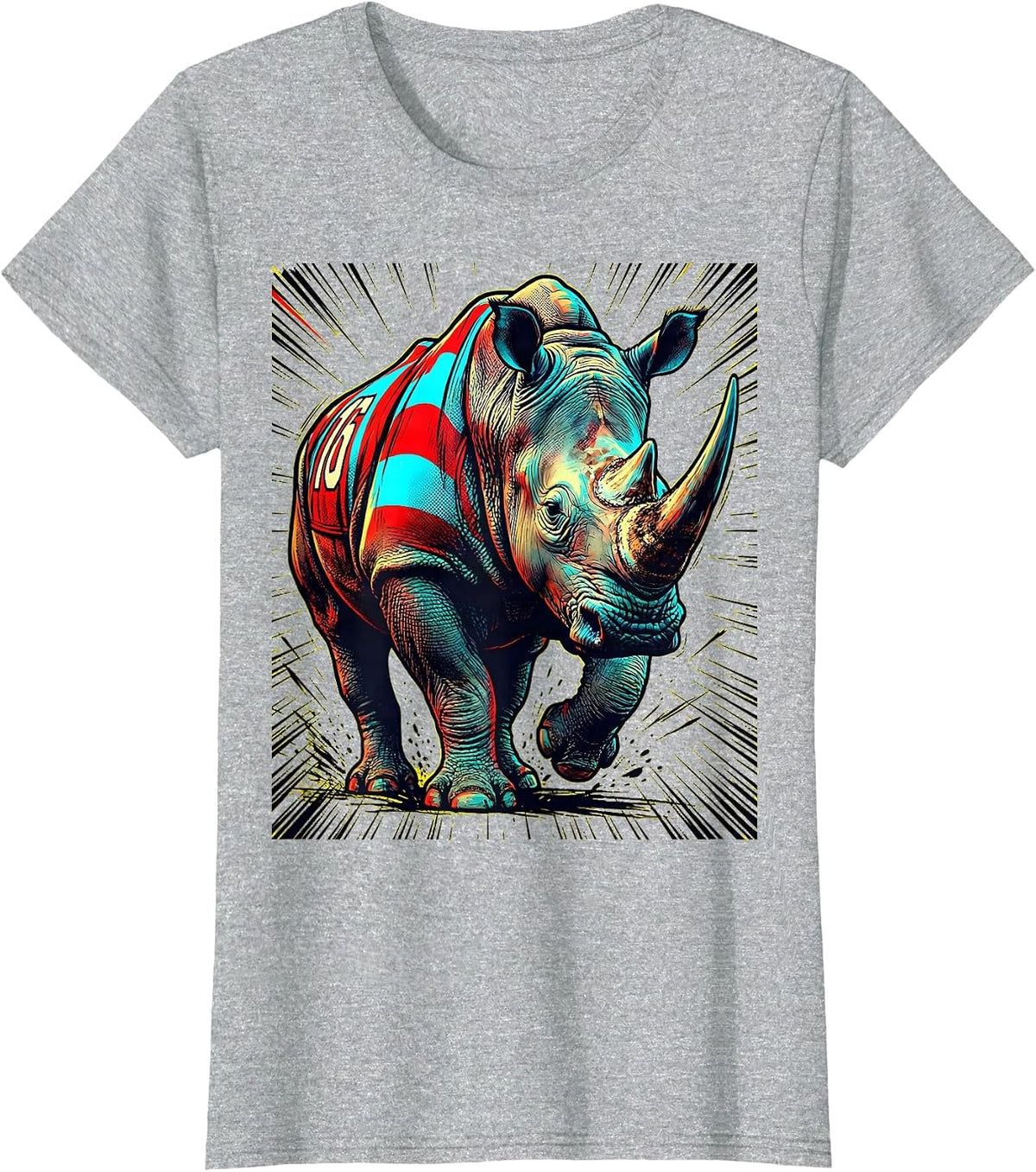 Charging Rhino Rugby Jersey Graphic T-Shirt - Heather Grey