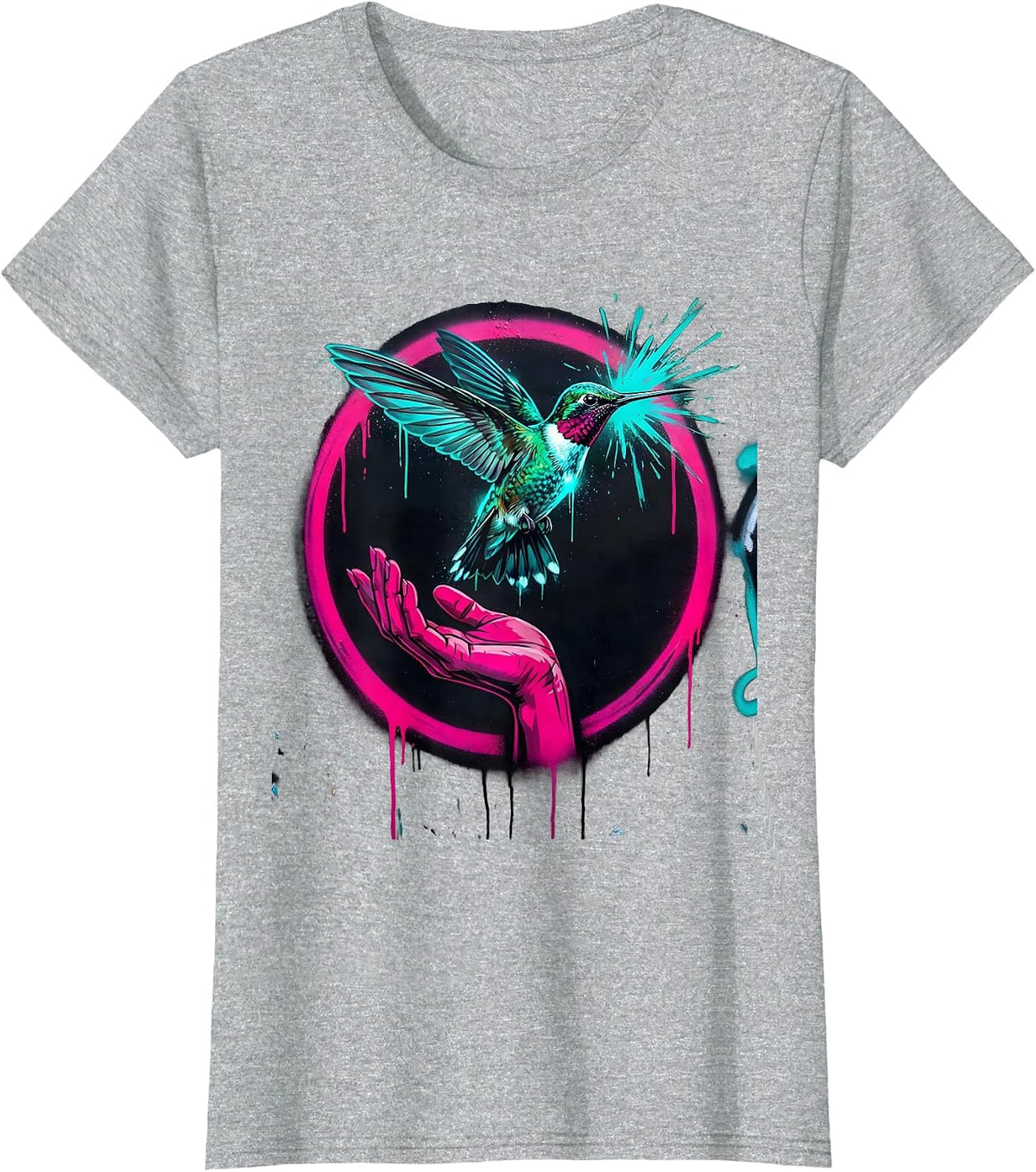 Hummingbird Freedom Open Palm Release Art T-Shirt - Heather Grey