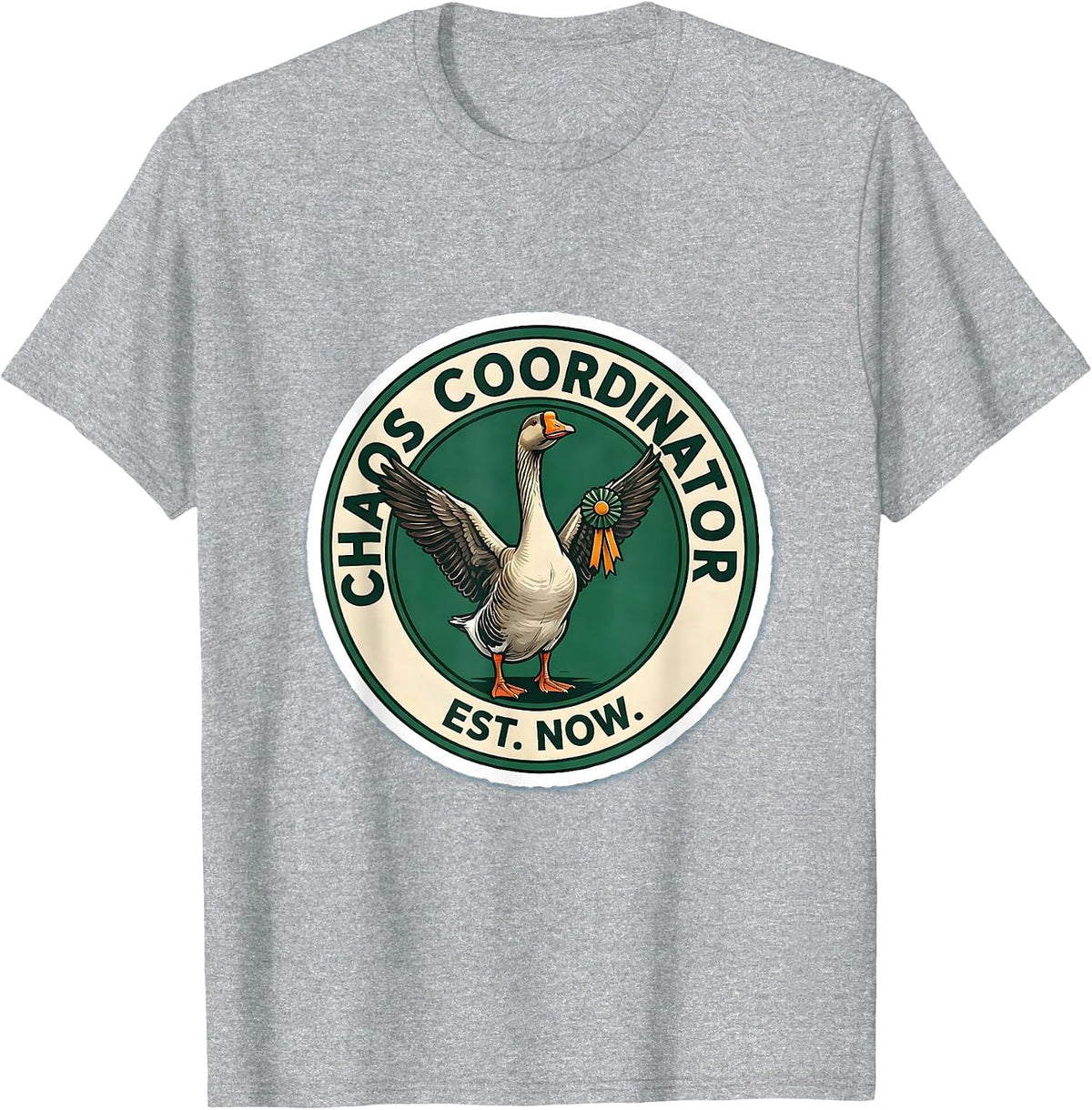 Men's Chaos Coordinator Est Now Funny Silly Goose Animal Meme T-Shirt - Heather Grey