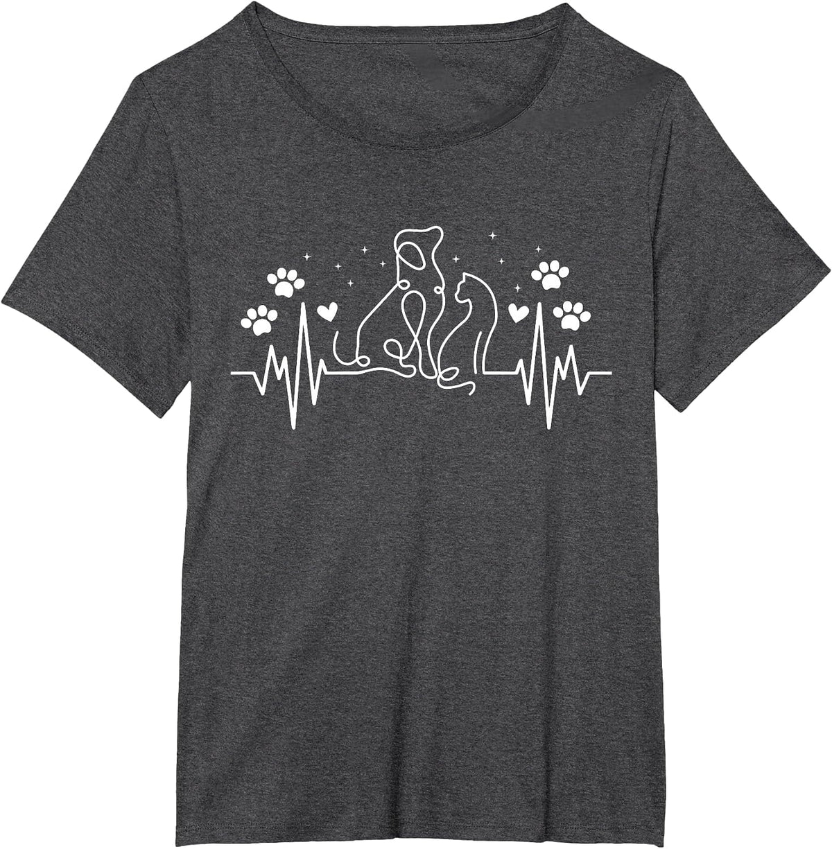 Line Art Veterinary Heartbeat Dog and Cat Lovers Vet Tech T-Shirt - Dark Heather Grey