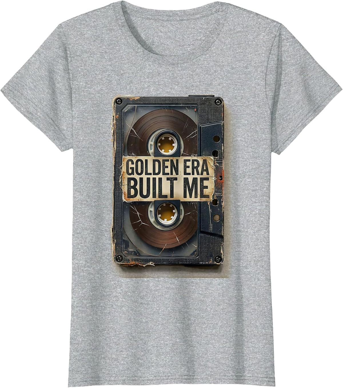 Golden Era Built Me Distressed Old School Hip Hop Cassette T-Shirt - Heather Grey