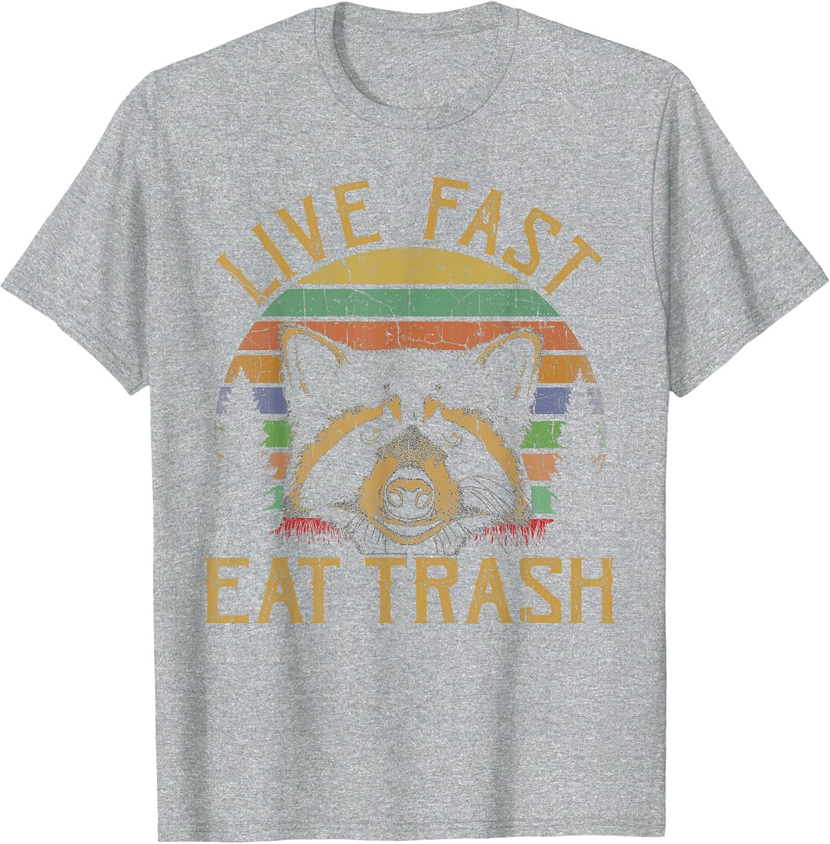 Live Fast Eat Trash Raccoon Retro Vintage Trash Pandas T-Shirt - Heather Grey