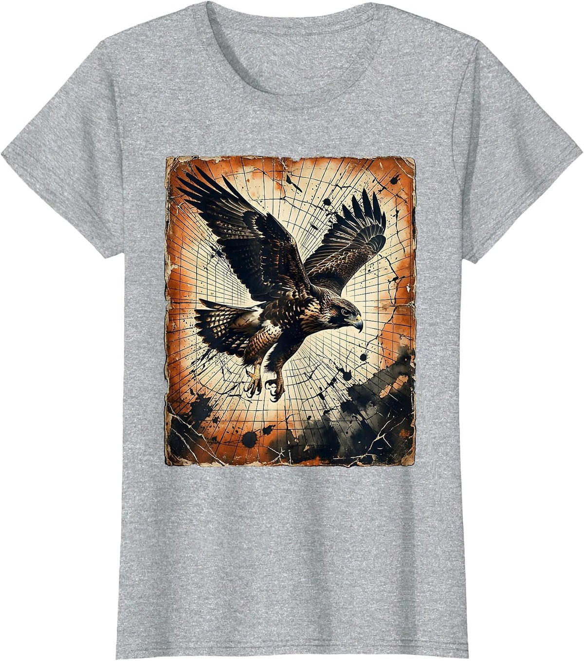 Women's Retro Falcon Dive Geometric Laser Grid 80s T-Shirt - Heather Grey