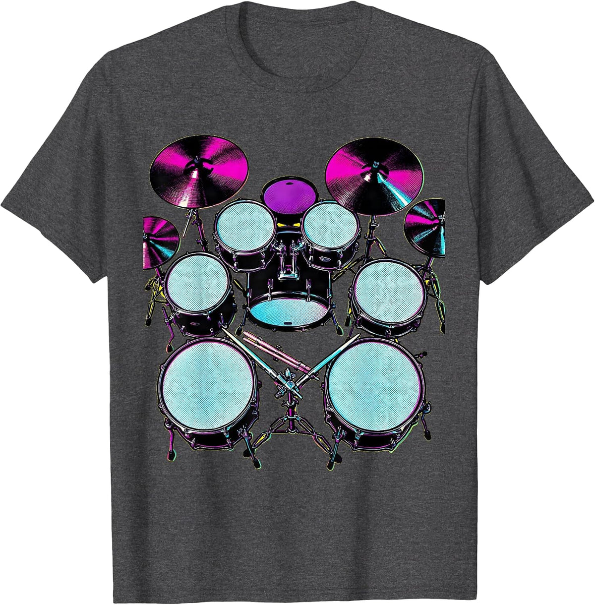 Double Bass Drum Kit Aerial View Graphic T-Shirt - Dark Heather Grey