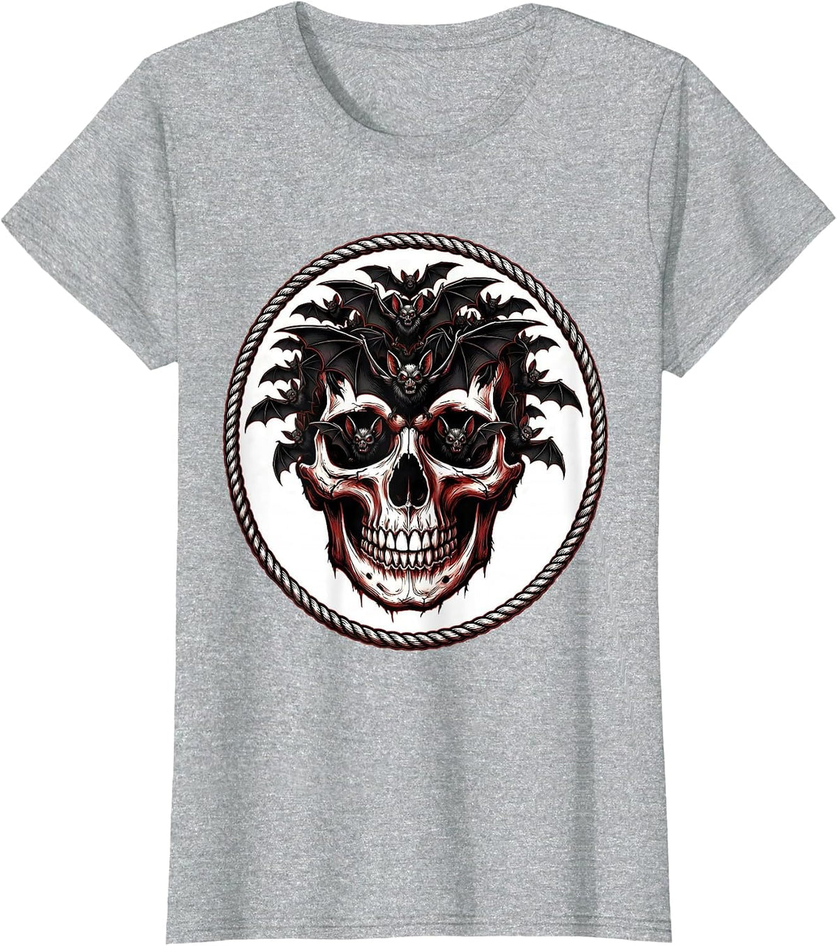 Women's Bat Swarm Skull Heavy Metal Graphic T-Shirt - Heather Grey
