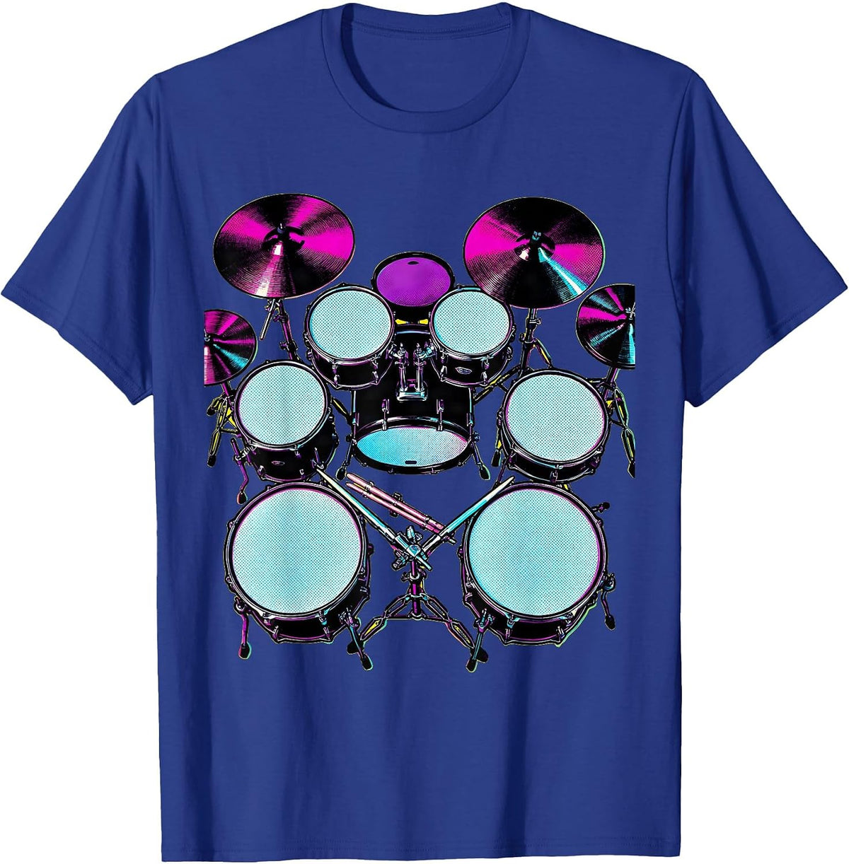 Double Bass Drum Kit Aerial View Graphic T-Shirt - Royal Blue