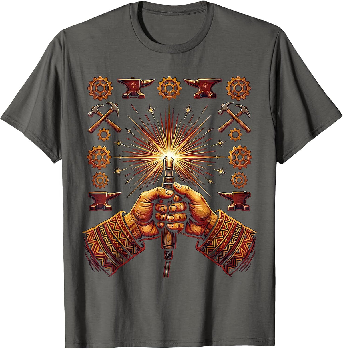 Milwaukee Welder Craftsman Sparks Dark Workshop T-Shirt - Asphalt Grey