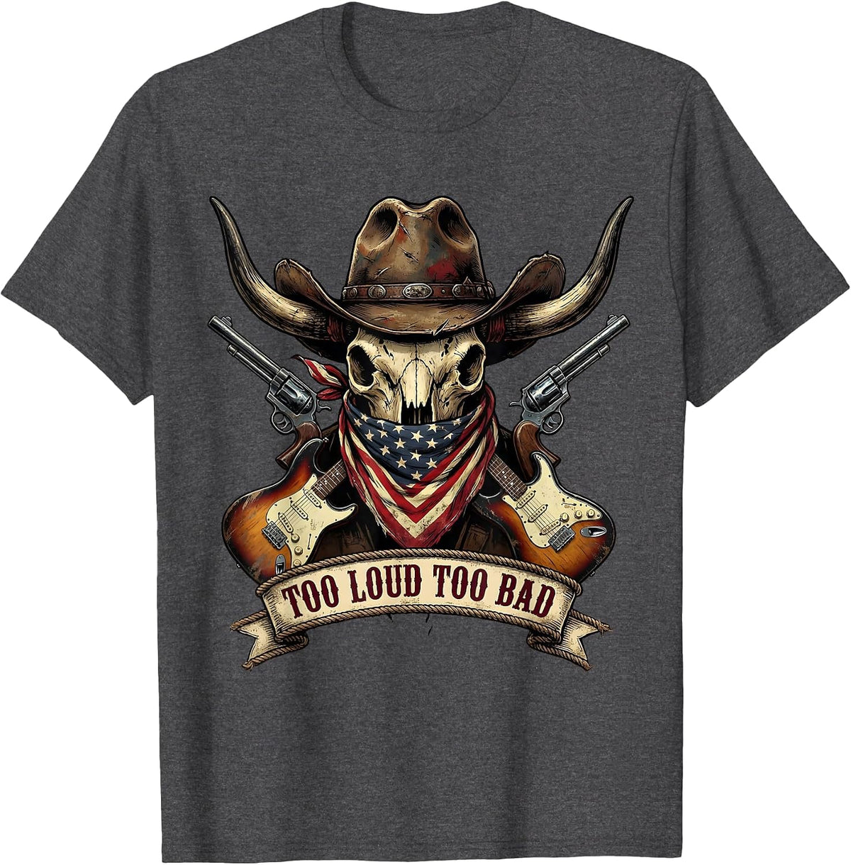 Too Loud Too Bad Heavy Metal Graphic Design T-Shirt - Dark Heather Grey