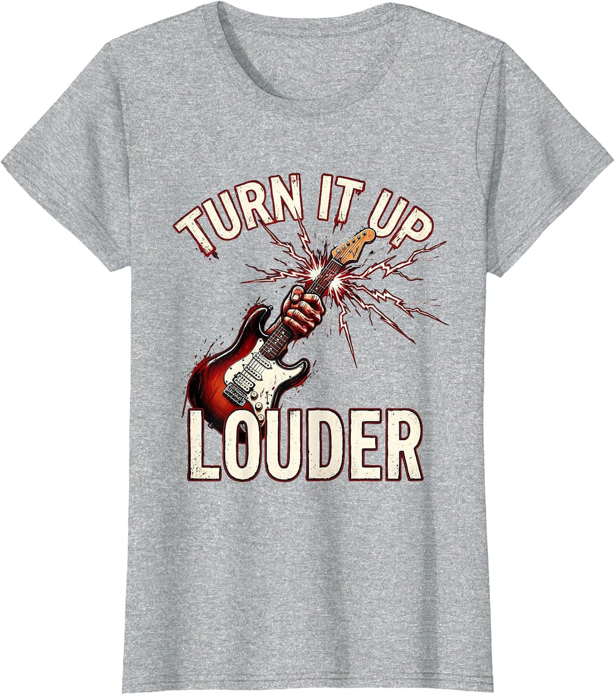 Turn It Up Louder Heavy Metal Rock Design T-Shirt - Heather Grey